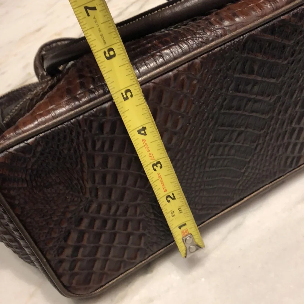 Arpiel genuine leather tote bag, croc texture brown
